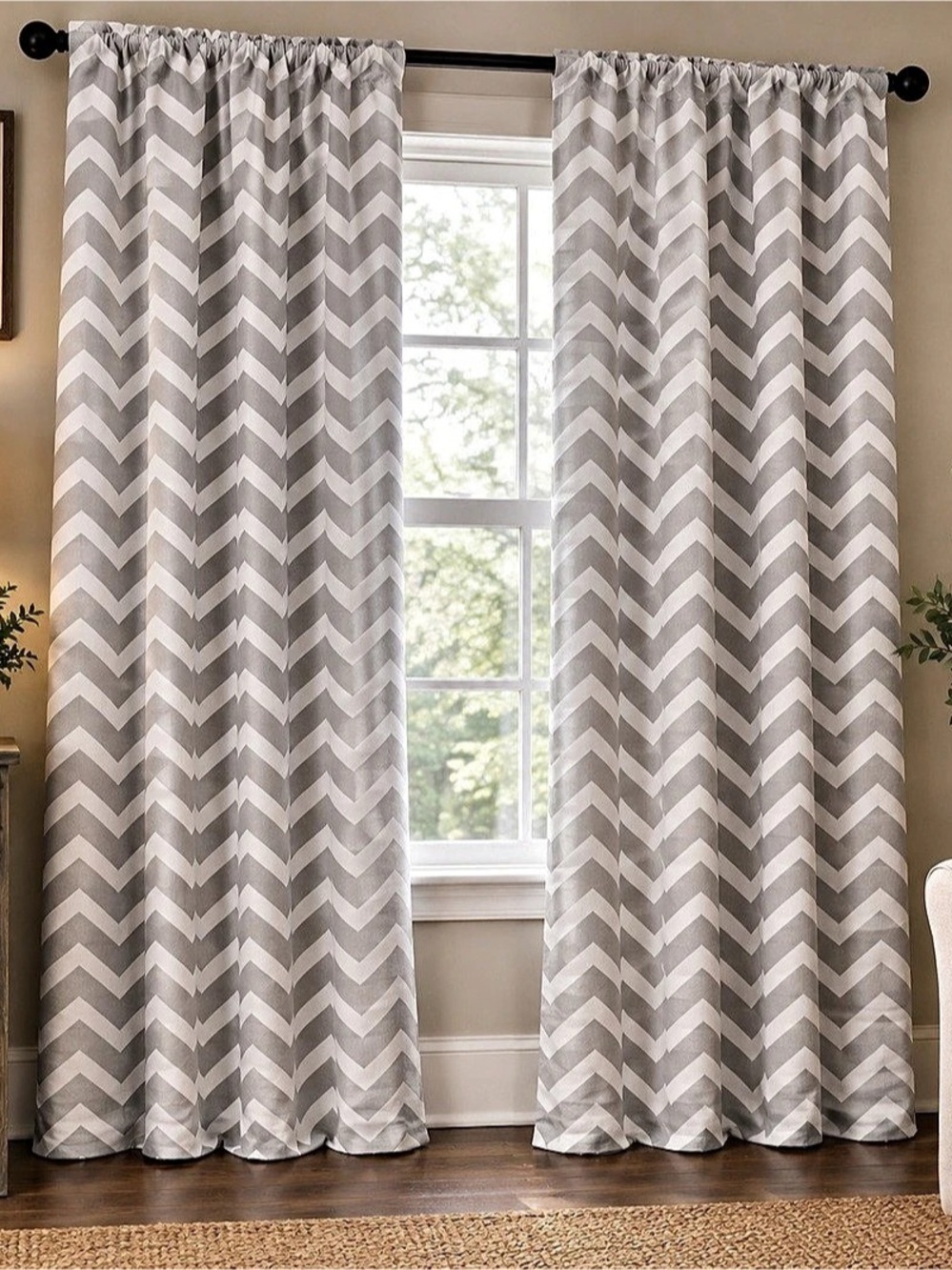 Gray & White Chevron Curtains (2 panels)